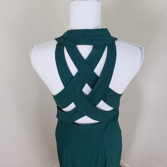 Vintage Knapp Studio Sleeveless Buttoned Halter Neck Dress Emerald Green Size 7 - Picture 8 of 11